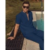 image:imageCOOFANDY Mens 2 Pieces Cotton Linen Sets Short Sleeve Casual Henley Shirt Summer Beach Pants Lounge Vacation Outfits SetNavy Blue