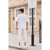 image:imageCOOFANDY Mens 2 Pieces Linen Set Henley Shirt Short Sleeve and Harem Capri Pants Wide Leg Baggy Beach Yoga Trousers Outfits01white