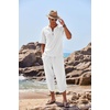 image:imageCOOFANDY Mens 2 Pieces Linen Set Henley Shirt Short Sleeve and Harem Capri Pants Wide Leg Baggy Beach Yoga Trousers Outfits01white