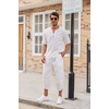 image:imageCOOFANDY Mens 2 Pieces Linen Set Henley Shirt Short Sleeve and Harem Capri Pants Wide Leg Baggy Beach Yoga Trousers Outfits01white