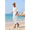 image:imageCOOFANDY Mens 2 Pieces Linen Set Henley Shirt Short Sleeve and Harem Capri Pants Wide Leg Baggy Beach Yoga Trousers Outfits01white