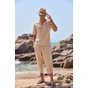 image:imageCOOFANDY Mens 2 Pieces Linen Set Henley Shirt Short Sleeve and Harem Capri Pants Wide Leg Baggy Beach Yoga Trousers Outfits02light Khaki