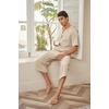 image:imageCOOFANDY Mens 2 Pieces Linen Set Henley Shirt Short Sleeve and Harem Capri Pants Wide Leg Baggy Beach Yoga Trousers Outfits02light Khaki