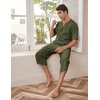 image:imageCOOFANDY Mens 2 Pieces Linen Set Henley Shirt Short Sleeve and Harem Capri Pants Wide Leg Baggy Beach Yoga Trousers OutfitsArmy Green