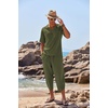 image:imageCOOFANDY Mens 2 Pieces Linen Set Henley Shirt Short Sleeve and Harem Capri Pants Wide Leg Baggy Beach Yoga Trousers OutfitsArmy Green
