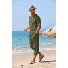 image:imageCOOFANDY Mens 2 Pieces Linen Set Henley Shirt Short Sleeve and Harem Capri Pants Wide Leg Baggy Beach Yoga Trousers OutfitsArmy Green
