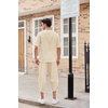 image:imageCOOFANDY Mens 2 Pieces Linen Set Henley Shirt Short Sleeve and Harem Capri Pants Wide Leg Baggy Beach Yoga Trousers OutfitsBeige