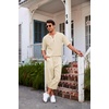 image:imageCOOFANDY Mens 2 Pieces Linen Set Henley Shirt Short Sleeve and Harem Capri Pants Wide Leg Baggy Beach Yoga Trousers OutfitsBeige