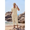image:imageCOOFANDY Mens 2 Pieces Linen Set Henley Shirt Short Sleeve and Harem Capri Pants Wide Leg Baggy Beach Yoga Trousers OutfitsBeige