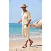 image:imageCOOFANDY Mens 2 Pieces Linen Set Henley Shirt Short Sleeve and Harem Capri Pants Wide Leg Baggy Beach Yoga Trousers OutfitsBeige
