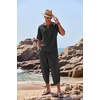 image:imageCOOFANDY Mens 2 Pieces Linen Set Henley Shirt Short Sleeve and Harem Capri Pants Wide Leg Baggy Beach Yoga Trousers OutfitsBlack