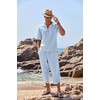 image:imageCOOFANDY Mens 2 Pieces Linen Set Henley Shirt Short Sleeve and Harem Capri Pants Wide Leg Baggy Beach Yoga Trousers OutfitsBlue