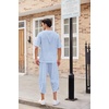 image:imageCOOFANDY Mens 2 Pieces Linen Set Henley Shirt Short Sleeve and Harem Capri Pants Wide Leg Baggy Beach Yoga Trousers OutfitsBlue