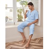 image:imageCOOFANDY Mens 2 Pieces Linen Set Henley Shirt Short Sleeve and Harem Capri Pants Wide Leg Baggy Beach Yoga Trousers OutfitsBlue