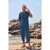 image:imageCOOFANDY Mens 2 Pieces Linen Set Henley Shirt Short Sleeve and Harem Capri Pants Wide Leg Baggy Beach Yoga Trousers OutfitsDenim Blue