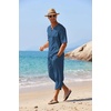 image:imageCOOFANDY Mens 2 Pieces Linen Set Henley Shirt Short Sleeve and Harem Capri Pants Wide Leg Baggy Beach Yoga Trousers OutfitsDenim Blue