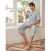 image:imageCOOFANDY Mens 2 Pieces Linen Set Henley Shirt Short Sleeve and Harem Capri Pants Wide Leg Baggy Beach Yoga Trousers OutfitsGrey