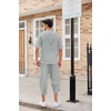 image:imageCOOFANDY Mens 2 Pieces Linen Set Henley Shirt Short Sleeve and Harem Capri Pants Wide Leg Baggy Beach Yoga Trousers OutfitsGrey