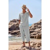 image:imageCOOFANDY Mens 2 Pieces Linen Set Henley Shirt Short Sleeve and Harem Capri Pants Wide Leg Baggy Beach Yoga Trousers OutfitsGrey