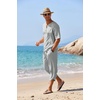 image:imageCOOFANDY Mens 2 Pieces Linen Set Henley Shirt Short Sleeve and Harem Capri Pants Wide Leg Baggy Beach Yoga Trousers OutfitsGrey