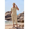 image:imageCOOFANDY Mens 2 Pieces Linen Set Henley Shirt Short Sleeve and Harem Capri Pants Wide Leg Baggy Beach Yoga Trousers OutfitsKhaki