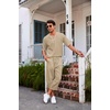 image:imageCOOFANDY Mens 2 Pieces Linen Set Henley Shirt Short Sleeve and Harem Capri Pants Wide Leg Baggy Beach Yoga Trousers OutfitsKhaki