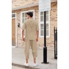 image:imageCOOFANDY Mens 2 Pieces Linen Set Henley Shirt Short Sleeve and Harem Capri Pants Wide Leg Baggy Beach Yoga Trousers OutfitsKhaki