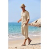 image:imageCOOFANDY Mens 2 Pieces Linen Set Henley Shirt Short Sleeve and Harem Capri Pants Wide Leg Baggy Beach Yoga Trousers OutfitsKhaki