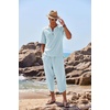 image:imageCOOFANDY Mens 2 Pieces Linen Set Henley Shirt Short Sleeve and Harem Capri Pants Wide Leg Baggy Beach Yoga Trousers OutfitsLight Blue