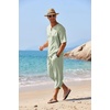 image:imageCOOFANDY Mens 2 Pieces Linen Set Henley Shirt Short Sleeve and Harem Capri Pants Wide Leg Baggy Beach Yoga Trousers OutfitsLight Green
