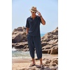 image:imageCOOFANDY Mens 2 Pieces Linen Set Henley Shirt Short Sleeve and Harem Capri Pants Wide Leg Baggy Beach Yoga Trousers OutfitsNavy Blue