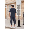 image:imageCOOFANDY Mens 2 Pieces Linen Set Henley Shirt Short Sleeve and Harem Capri Pants Wide Leg Baggy Beach Yoga Trousers OutfitsNavy Blue