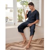 image:imageCOOFANDY Mens 2 Pieces Linen Set Henley Shirt Short Sleeve and Harem Capri Pants Wide Leg Baggy Beach Yoga Trousers OutfitsNavy Blue