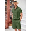 image:imageCOOFANDY Mens 2 Pieces Linen Set Henley Shirt Short Sleeve and Shorts Summer Beach Yoga Matching OutfitsArmy Green