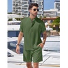 image:imageCOOFANDY Mens 2 Pieces Linen Set Henley Shirt Short Sleeve and Shorts Summer Beach Yoga Matching OutfitsArmy Green