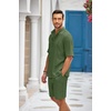 image:imageCOOFANDY Mens 2 Pieces Linen Set Henley Shirt Short Sleeve and Shorts Summer Beach Yoga Matching OutfitsArmy Green