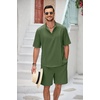 image:imageCOOFANDY Mens 2 Pieces Linen Set Henley Shirt Short Sleeve and Shorts Summer Beach Yoga Matching OutfitsArmy Green