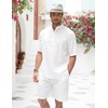 image:imageCOOFANDY Mens 2 Pieces Linen Set Henley Shirt Short Sleeve and Shorts Summer Beach Yoga Matching OutfitsAwhite
