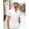 image:imageCOOFANDY Mens 2 Pieces Linen Set Henley Shirt Short Sleeve and Shorts Summer Beach Yoga Matching OutfitsAwhite