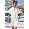 image:imageCOOFANDY Mens 2 Pieces Linen Set Henley Shirt Short Sleeve and Shorts Summer Beach Yoga Matching OutfitsAwhite