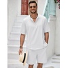 image:imageCOOFANDY Mens 2 Pieces Linen Set Henley Shirt Short Sleeve and Shorts Summer Beach Yoga Matching OutfitsAwhite