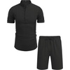 image:imageCOOFANDY Mens 2 Pieces Linen Set Henley Shirt Short Sleeve and Shorts Summer Beach Yoga Matching OutfitsBlack