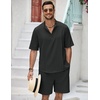 image:imageCOOFANDY Mens 2 Pieces Linen Set Henley Shirt Short Sleeve and Shorts Summer Beach Yoga Matching OutfitsBlack