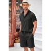 image:imageCOOFANDY Mens 2 Pieces Linen Set Henley Shirt Short Sleeve and Shorts Summer Beach Yoga Matching OutfitsBlack