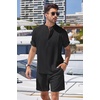 image:imageCOOFANDY Mens 2 Pieces Linen Set Henley Shirt Short Sleeve and Shorts Summer Beach Yoga Matching OutfitsBlack
