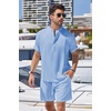image:imageCOOFANDY Mens 2 Pieces Linen Set Henley Shirt Short Sleeve and Shorts Summer Beach Yoga Matching OutfitsBlue