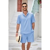 image:imageCOOFANDY Mens 2 Pieces Linen Set Henley Shirt Short Sleeve and Shorts Summer Beach Yoga Matching OutfitsBlue