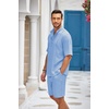 image:imageCOOFANDY Mens 2 Pieces Linen Set Henley Shirt Short Sleeve and Shorts Summer Beach Yoga Matching OutfitsBlue