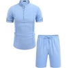 image:imageCOOFANDY Mens 2 Pieces Linen Set Henley Shirt Short Sleeve and Shorts Summer Beach Yoga Matching OutfitsBlue