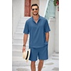 image:imageCOOFANDY Mens 2 Pieces Linen Set Henley Shirt Short Sleeve and Shorts Summer Beach Yoga Matching OutfitsDenim Blue